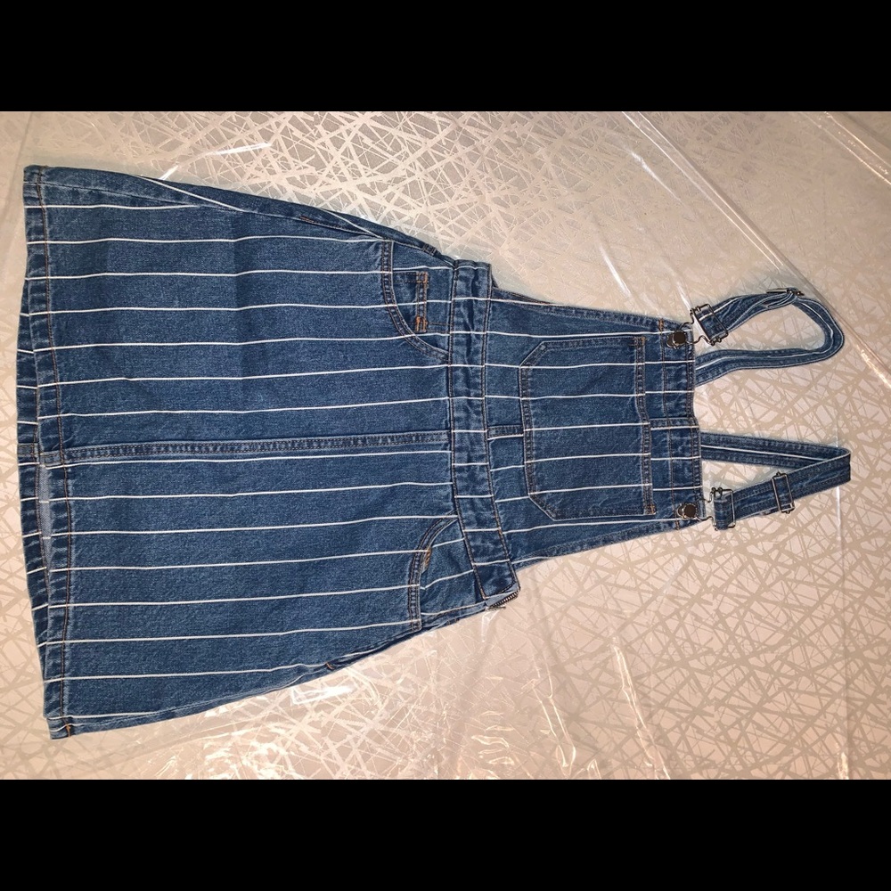 H&M striped overall denim dress